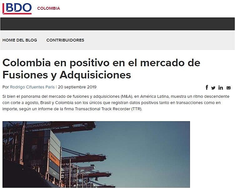 Colombia en positivo en el mercado de Fusiones y Adquisiciones